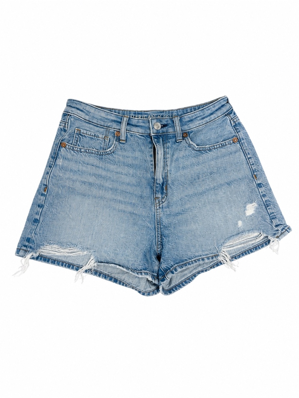 American Eagle Outfitters Light Wash Distressed High-Rise Denim Shorts